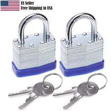 Laminated Steel Padlock with Key, Lock 1-1/4 in Wide Lock Body, Fence, 2 Pack