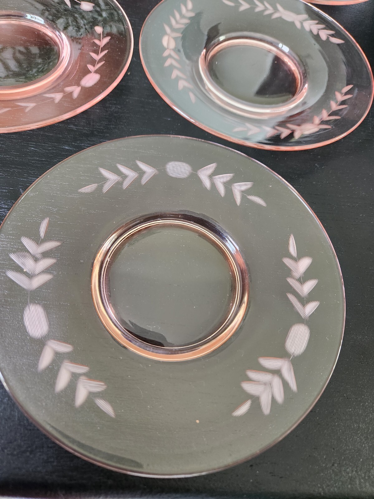 Vintage Etched Pink Glass Salad Plates 6" Set of 8 eBay