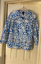 Multiples Turquoise And White Zip Front Jacket 3/4 Sleeves Lined Size Xl