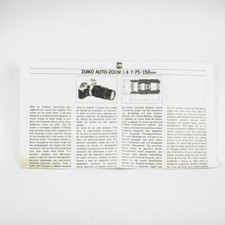 Olympus OM Zuiko Auto-Zoom f/4 75-150mm Lens Manual - Depth of Field Pamphlet