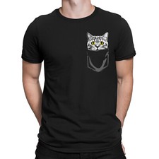 Camiseta POCKET CAT Para Hombres Divertida Algodón Animal Mascota Linda Gatito Top Camiseta Ecológica