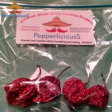 4 PODS DRIED - CAROLINA REAPER PEPPERS - WORLDS HOTTEST CHILI - PODS with SEEDS