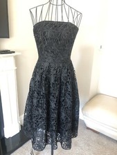Stunning Sexy Black Lace Strapless Flare Dress, Triple Lined Size 8 NEXT RRP £75