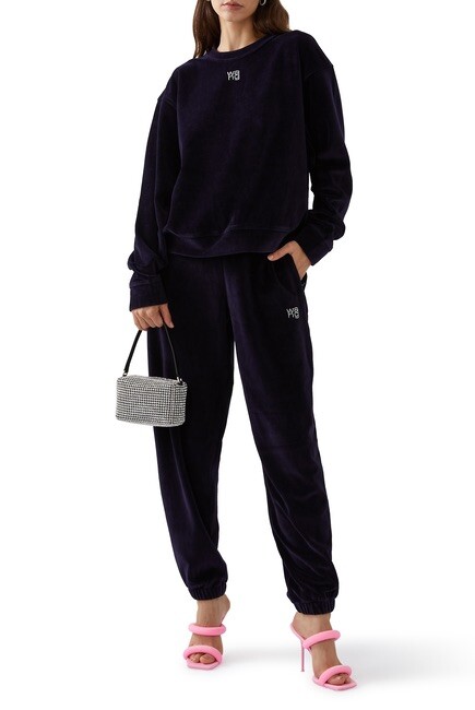 【関税&送料込】Alexander Wang Balloon-Fit Joggers Alexander Wang Hotfix Embellished Logo Velour Joggers