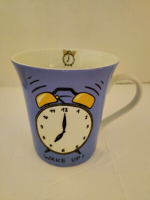 Konitz ''Wake Up!'' 10 oz. Coffee Mug Cup Blue White Made in Germany 