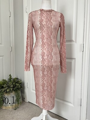 AFRM Loah Long Sleeve Mesh Sheer Midi Dress Soft Warm Snake Sz XS /No Slip  | eBay