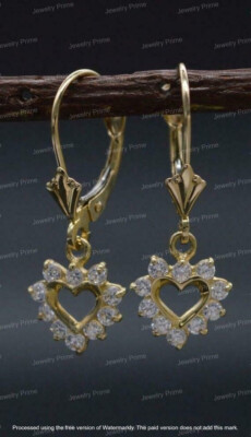 0.50 Ct Heart Shape Lab Created Diamond Dangle Cluster Earrings 14k Gold Finish