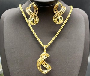 Authentic African Ethnic 18K Gold Plated Women Rhombus Design Pendant Necklace Earrings