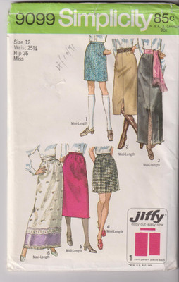 9099 SIMPLICITY Jiffy c.1970 - SKIRTS Mini Midi Maxi Lengths - Sz 12 W 25.5''