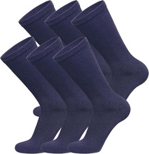 6 Pairs of Cotton Diabetic Non-Binding Neuropathy Crew Socks Navy, Fits Mens Sh