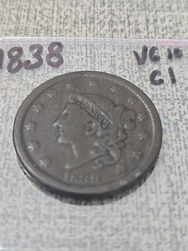 1838 Coronet Head Large Cent VG Cleaned - Picture 2 of 3