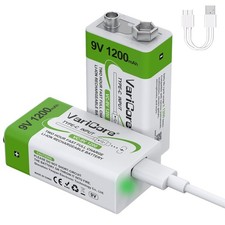 1200mAh Rechargeable 9V Batteries USB 2PCS,9 Volt USB Lithium-ion Batteries,U...