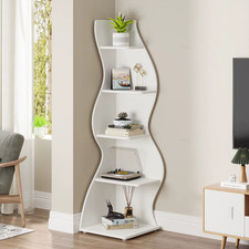5 Tier Corner Bookshelf Wall Corner Shelf Plant Stand Storage Rack Modern Bookca