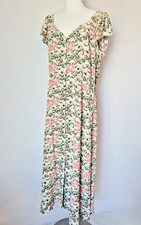 NWT LOFT Floral Button-Front Maxi Shift Dress Cap Sleeve Multicolor Women's 14