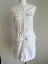 Theory Petites P White Solid Sleeveless Zip Front Knee Length Dress Pockets