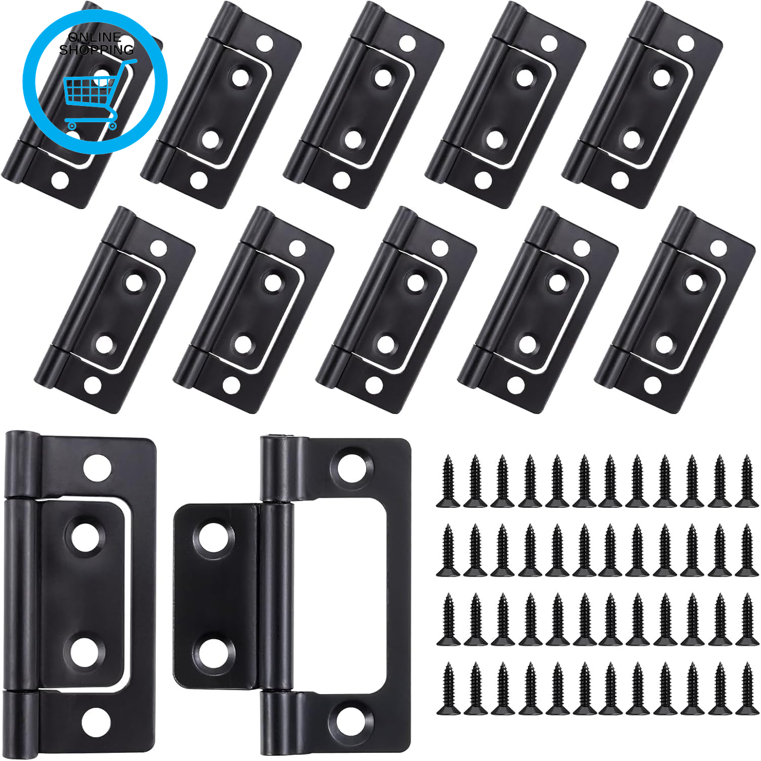 12 Pcs Flush Hinges, 2 Inch Black Door Hinges No Mortise, Door Hinge Internal wi