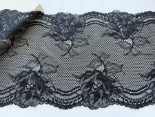 2 Yds Stretch Black Floral Mesh Lace Trim for Sewing/Crafts/Lingerie/8.5  Wide