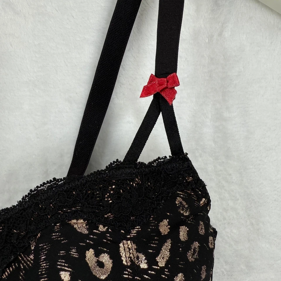 Бюстгальтер Betsey Johnson Intimates черный леопардовый принт 34DD на косточках кружевной бант - Изображение 3 из 4