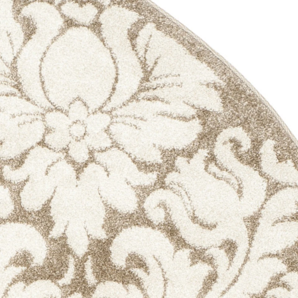 Amherst Collection Area Rug - 7' Round, Wheat & Beige, Floral Damask Design, ... - Image 3 of 4