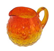 Blenko  Vineyard 48 Oz Bubble Pitcher w Handle Tangerine Blown Vintage EUC