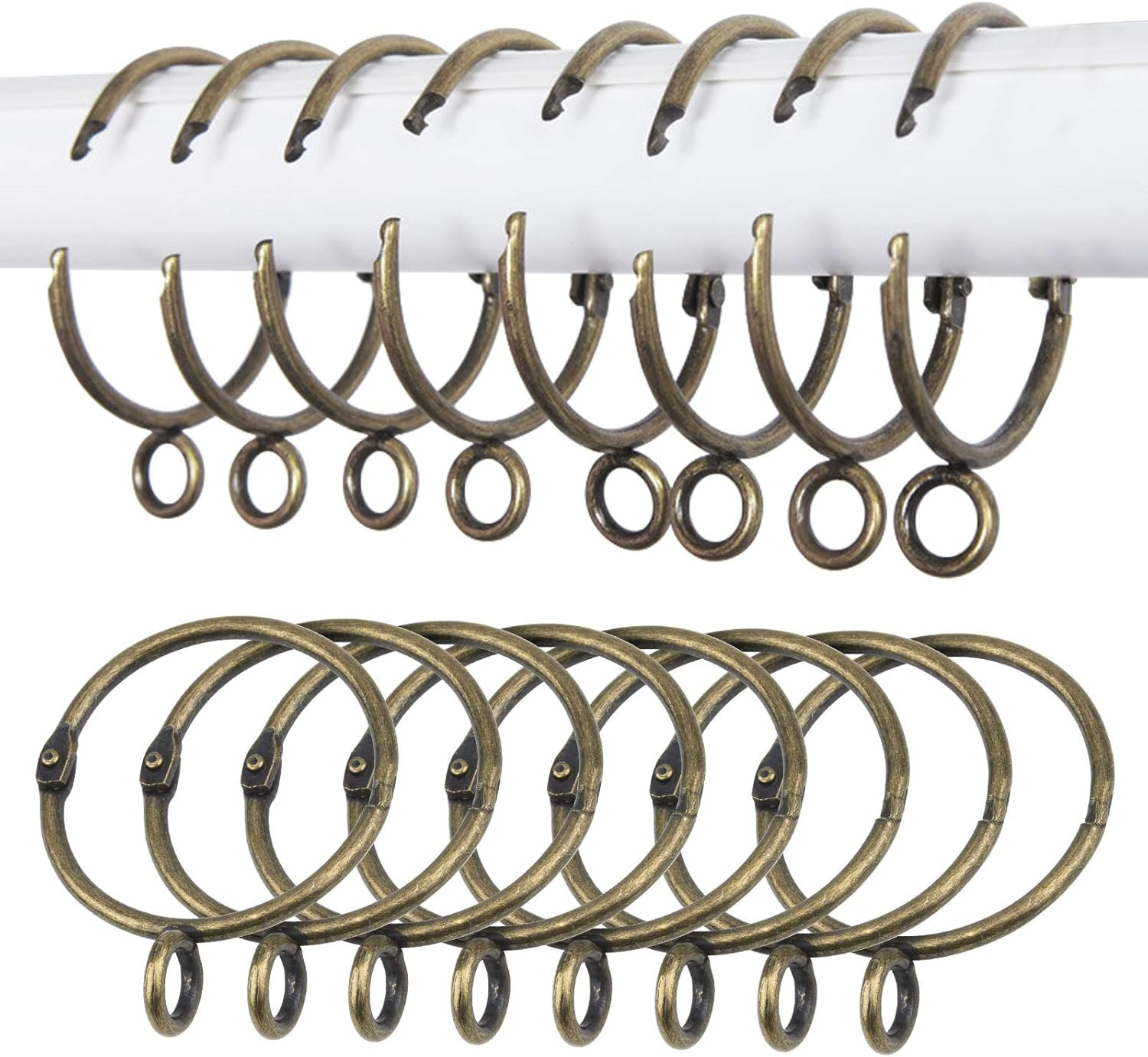 16 Pack Open and Close Curtain Rings,1.5 Inch Inner Diameter,Antique Brass