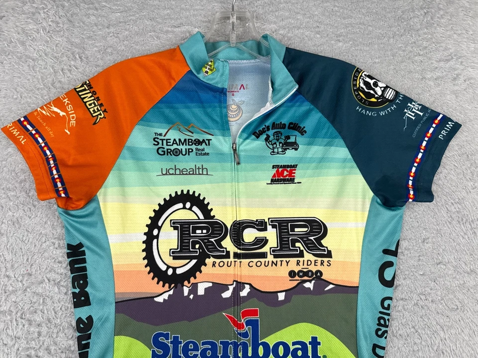Camiseta deportiva de ciclismo Primal para mujer pequeña azul verde Tour De Steamboat Springs Colorado Foto 4 de 4