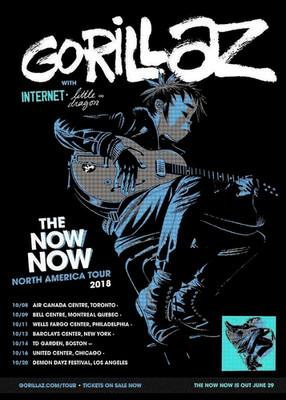 Gorillaz The Now Now Tour Poster - 2018 Blue Guitar Wall Art Print