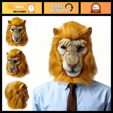 Faux Fur Lion Full Head Mask - Realistic Halloween Animal Costume for Adults