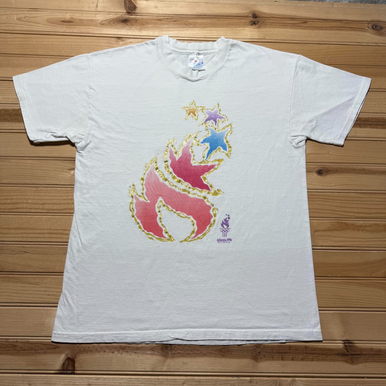 Vintage 1996 Atlanta Summer Olympic Games Torch Star Graphic T-Shirt Men's Large