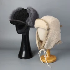 Unisex Winter Warm Pilot Hat Faux Fur Ear Flaps Cap Outdoor Trapper Hat Aviator
