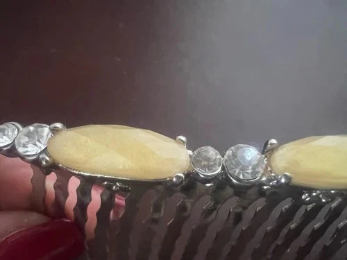 🔴 Fermaglio PETTINESSA di metallo argentato  decori pietre originale ART DECO' - Immagine 4 di 4