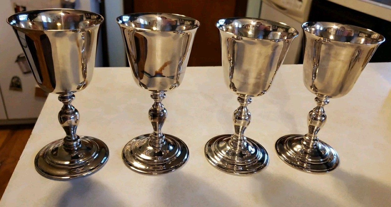 Set Of 4 Viners Silverplate Wine Goblets Made In SPAIN
