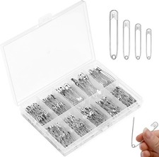 350 Pcs Safety Pins, 4 Sizes Silver Small and Large Heavy Duty Safety Pins for