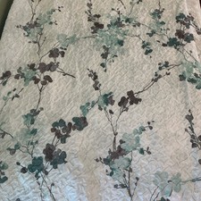 DKNY Wallflower Microsculpt Shower Curtain Teal  White Floral Fabric 72" X 72"