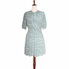 Nine West Blouson Mini Dress Sage Green Swirl Smocked Waist Women’s Size Medium