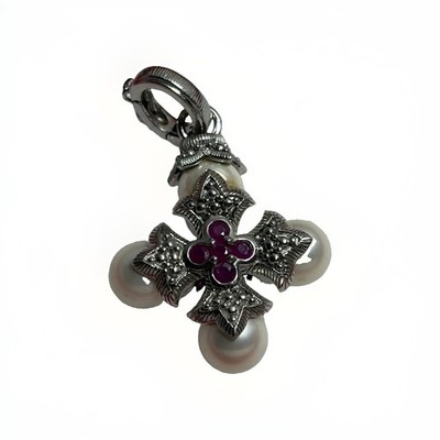 Judith  Ripka Sterling Silver Pearl CZ Purple Cross Pendant Enhancer