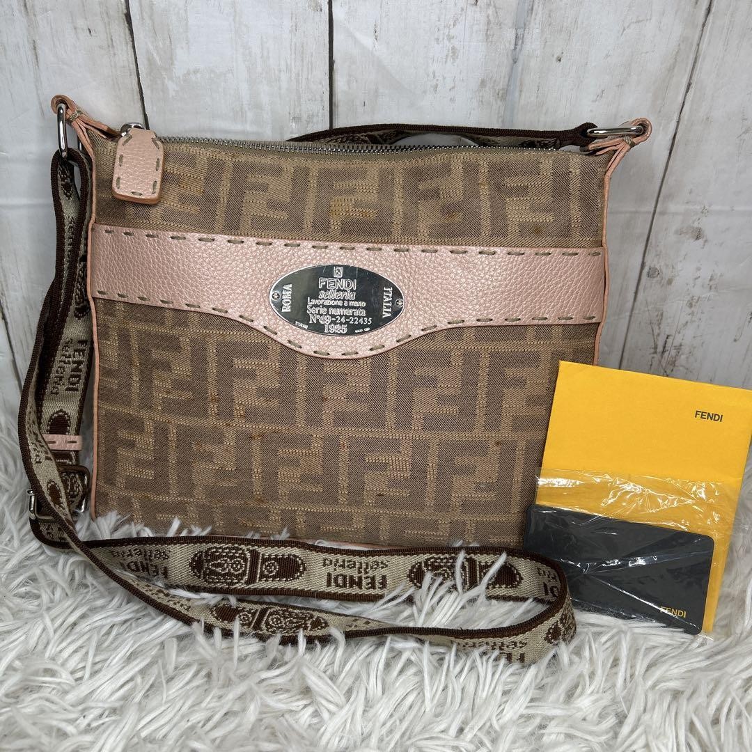 FENDI Celeria Zucca Pink Canvas Leather Shoulder Bag Authentic Pre-Owned JAPAN