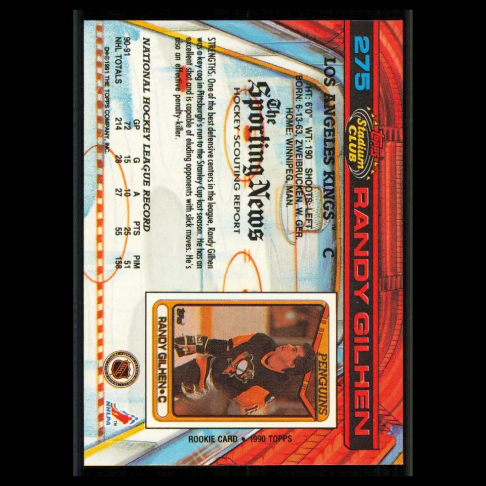 Randy Gilhen #275 1991 Topps Stadium Club Los Angeles Kings Hockey Card NHL NM - Image 2 of 3