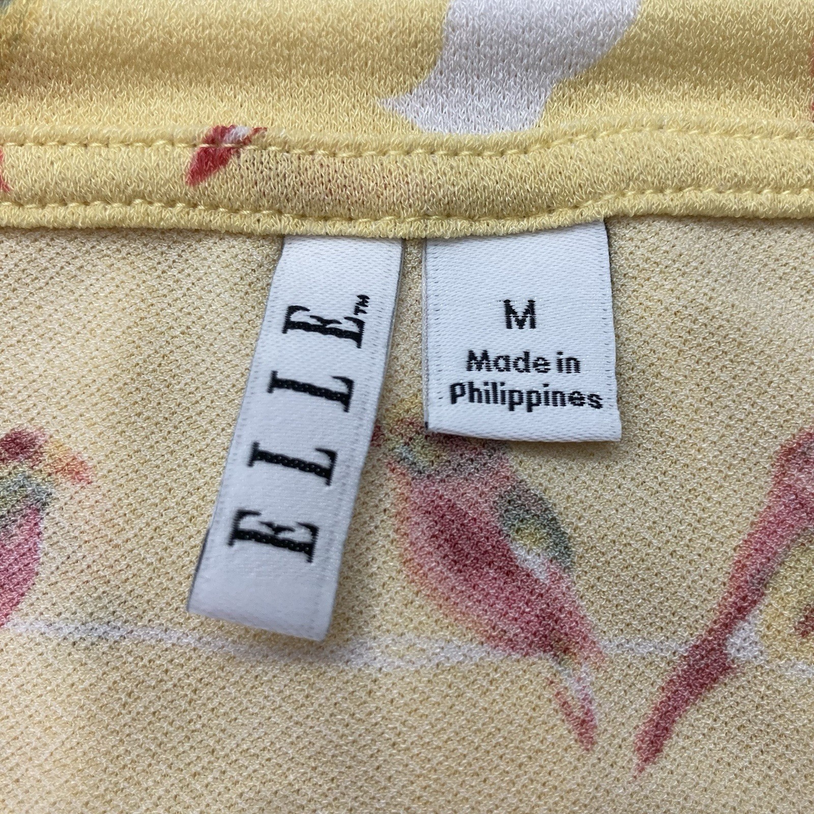 Elle Yellow Bird Pattern Blouse Medium with Cap S… - image 4