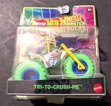 hot wheels monster trucks 2024 tri-to-crush-me glows in dark new green wheels