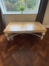 Parquet Top Coffee Table | Cream Base | Turned Legs | French Style | Shabby Chic