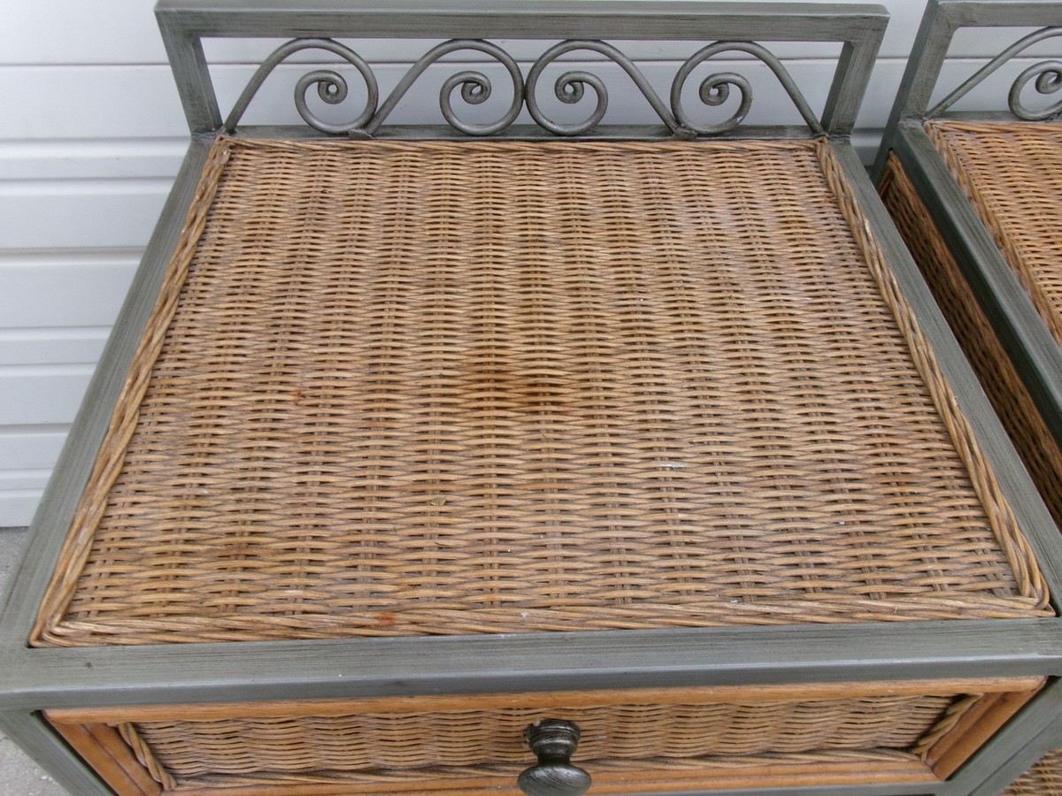 2 Wicker Pier 1 One Nightstands Bed Side Table Rattan Boho Pair