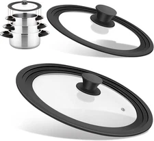 Universal Lids For Pots, Pans And Skillets, Fits 7 , 8 , 9 , 10 , 11 , 12 Pan (2