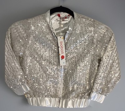 Boboli Goldish sequin Cream White Bomber Jacket Cool Size 4
