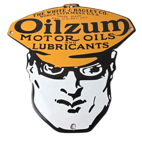 Vintage Oilzum Motor Oils Sign - Gasoline Lubrication Porcelain Gas Station Sign