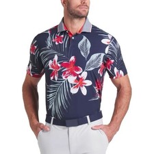 Puma Golf Performance Shirt Mens Small Blue Red Floral Hawaiian Luau Polo NWT