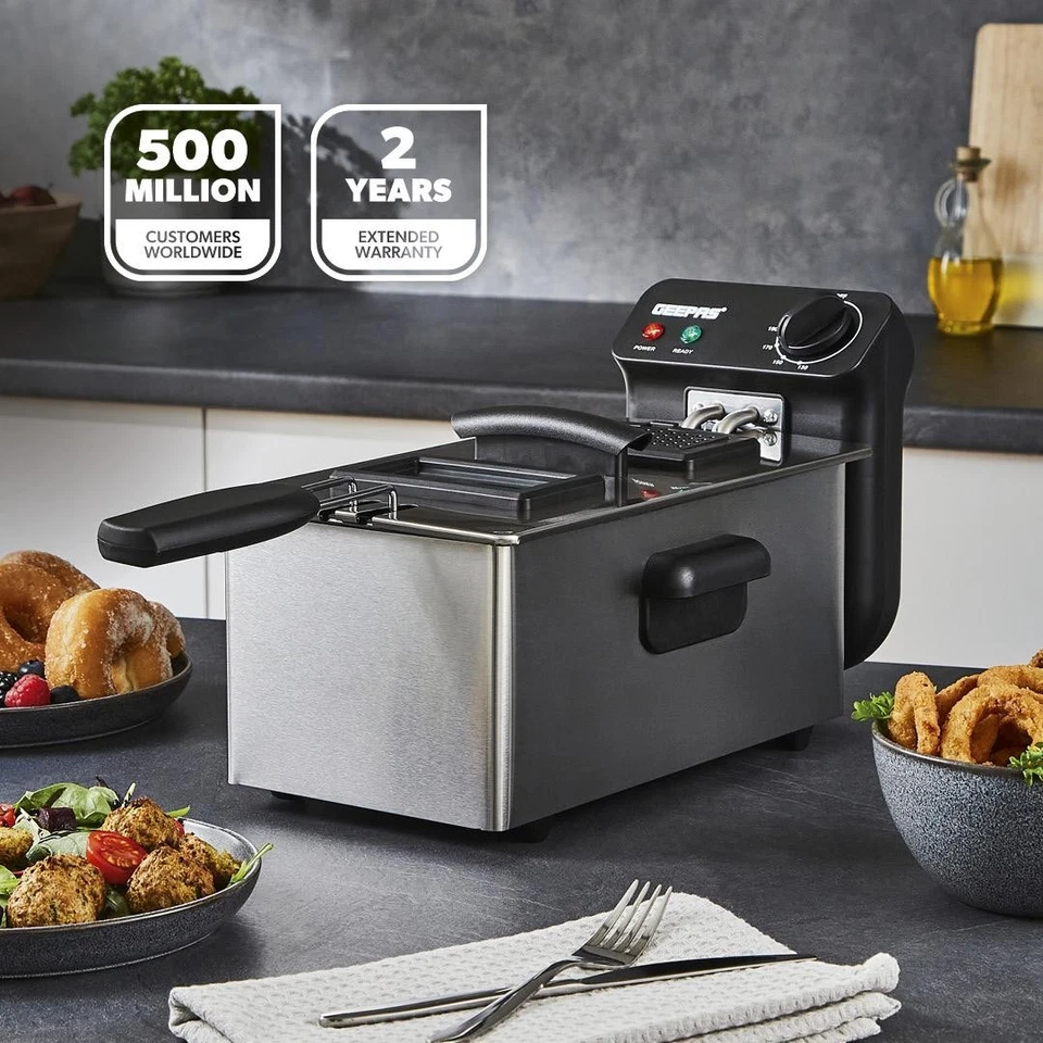 GEEPAS Deep Fat Fryer 3L Chip Pan Basket Stainless Steel Window Adjustable Temp - Image 2 of 4