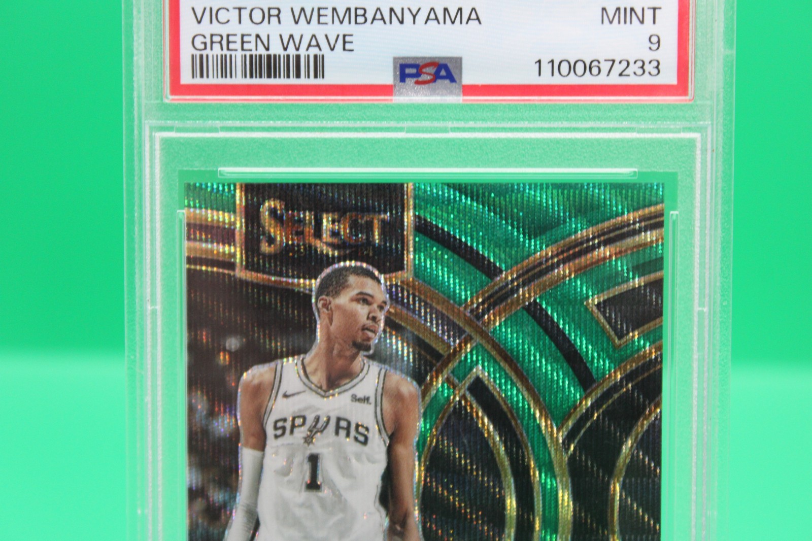 2023 Panini Select Green Wave /50 Victor Wembanyama #121 PSA 9 view 3