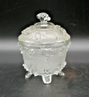 Vintage Jeanette Glass #1140 Harvest Grapes Footed Candy Dish w/Lid