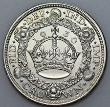RARE 1930 GEORGE V WREATH CROWN, BRITISH SILVER COIN, ONLY 4847 STRUCK, EF